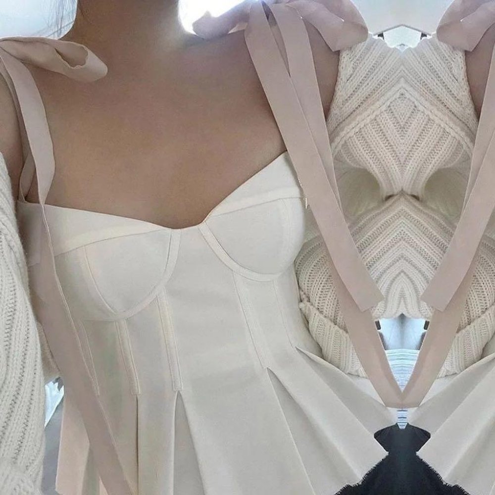 Pleated Ribbon Strap Top - Picture 4 of 9